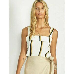 New Sancia Cibile Top Womens L Bonneau Stripe Crop Linen Blend Square Neck